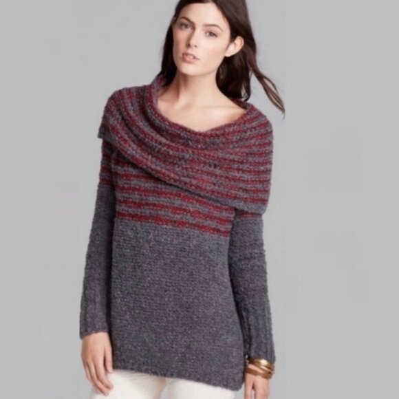 Free People Mohair Wool Linen Knit Engineer Sweater Grey Cowl Neck Fair‎ Isle XS - Picture 13 of 13